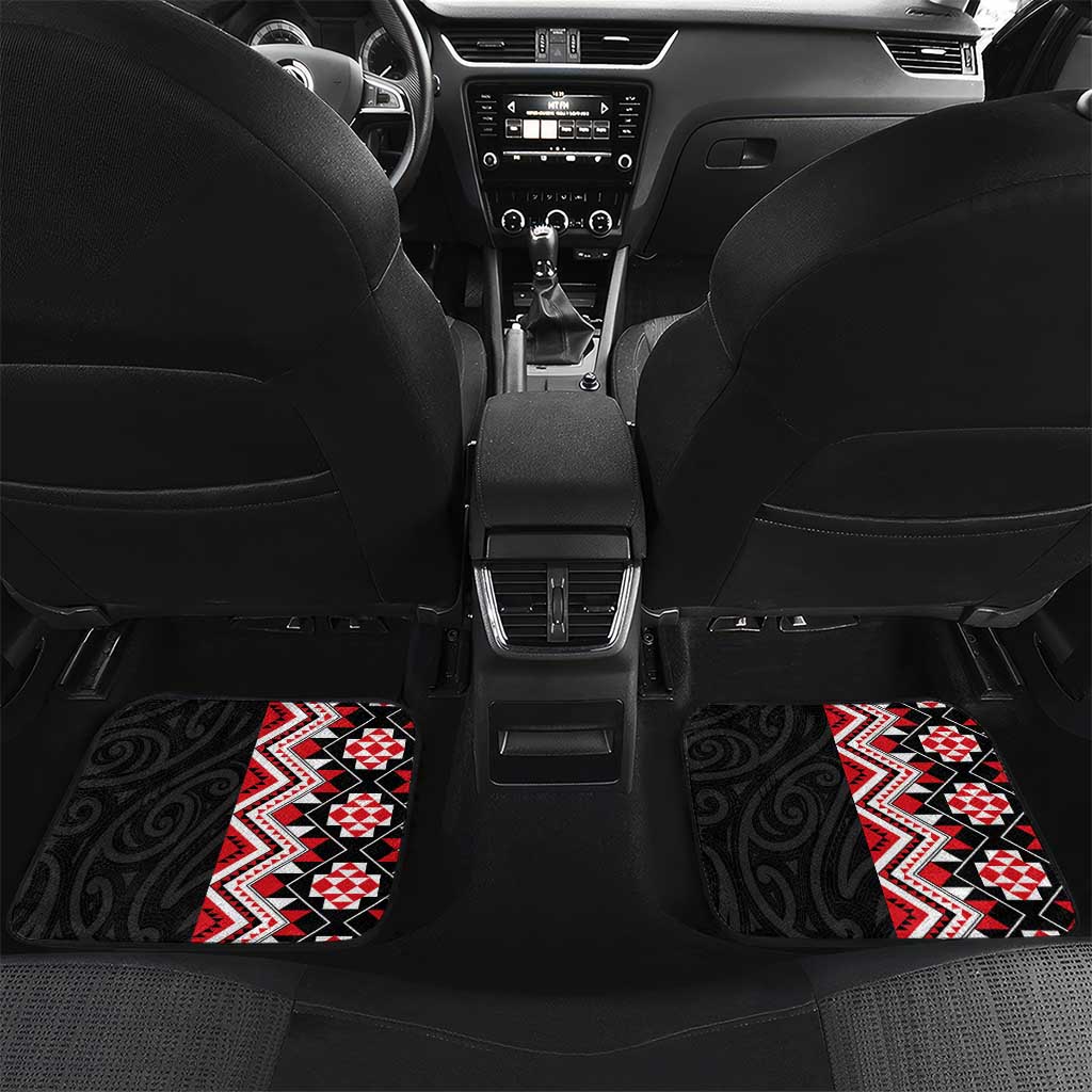 Red Taniko Motif Aotearoa Manaia and Silver Fern Car Mats LT03 Set 2pcs - Back Red - Polynesian Pride