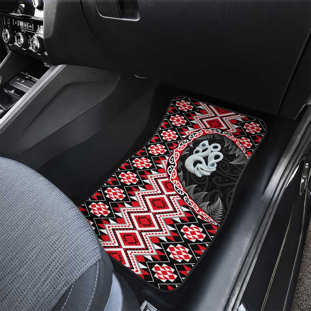 Red Taniko Motif Aotearoa Manaia and Silver Fern Car Mats LT03 - Polynesian Pride