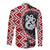 Red Taniko Motif Aotearoa Manaia and Silver Fern Family Matching Long Sleeve Bodycon Dress and Hawaiian Shirt