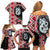 Red Taniko Motif Aotearoa Manaia and Silver Fern Family Matching Off Shoulder Short Dress and Hawaiian Shirt