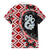 Red Taniko Motif Aotearoa Manaia and Silver Fern Family Matching Off Shoulder Short Dress and Hawaiian Shirt