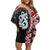 Red Taniko Motif Aotearoa Manaia and Silver Fern Family Matching Off Shoulder Short Dress and Hawaiian Shirt