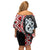 Red Taniko Motif Aotearoa Manaia and Silver Fern Family Matching Off Shoulder Short Dress and Hawaiian Shirt