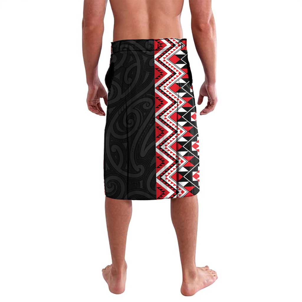 Red Taniko Motif Aotearoa Manaia and Silver Fern Lavalava LT03 - Polynesian Pride