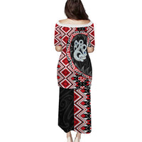 Red Taniko Motif Aotearoa Manaia and Silver Fern Puletasi LT03 - Polynesian Pride