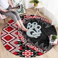 Red Taniko Motif Aotearoa Manaia and Silver Fern Round Carpet LT03 - Polynesian Pride