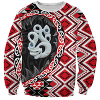 Red Taniko Motif Aotearoa Manaia and Silver Fern Sweatshirt LT03 Unisex Red - Polynesian Pride