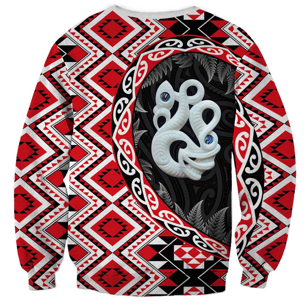 Red Taniko Motif Aotearoa Manaia and Silver Fern Sweatshirt LT03 - Polynesian Pride