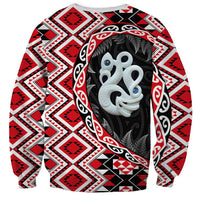 Red Taniko Motif Aotearoa Manaia and Silver Fern Sweatshirt LT03 - Polynesian Pride