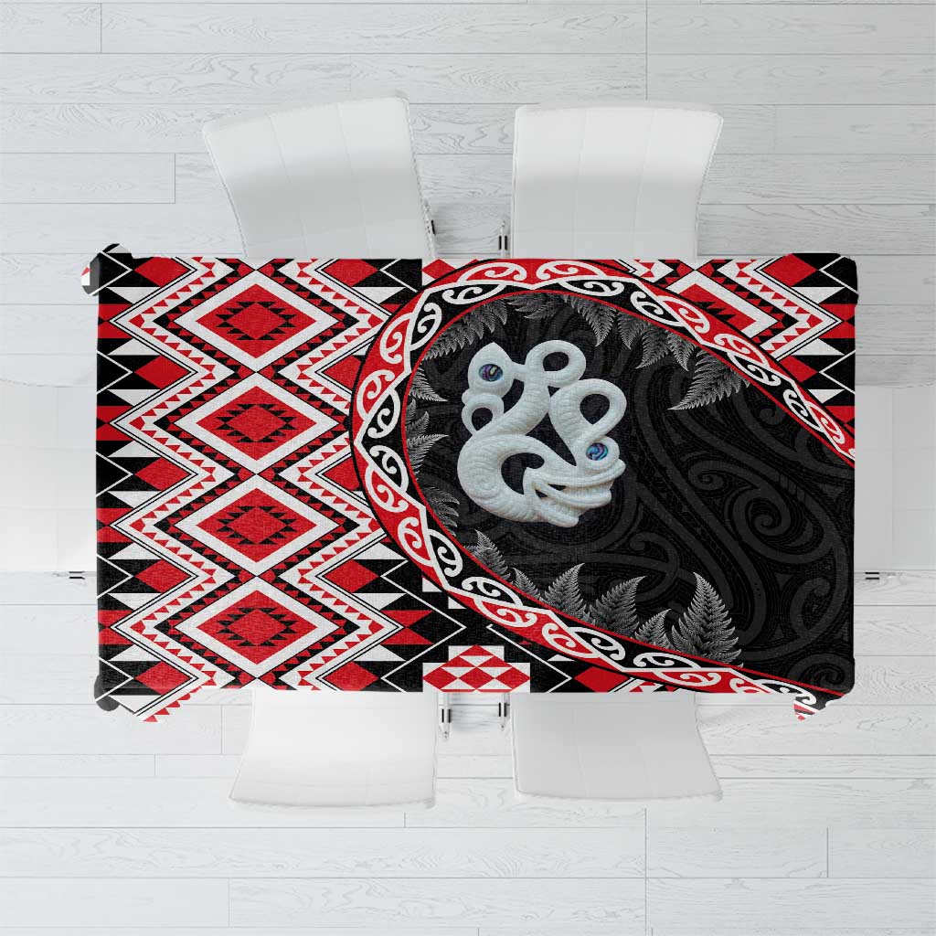 Red Taniko Motif Aotearoa Manaia and Silver Fern Tablecloth