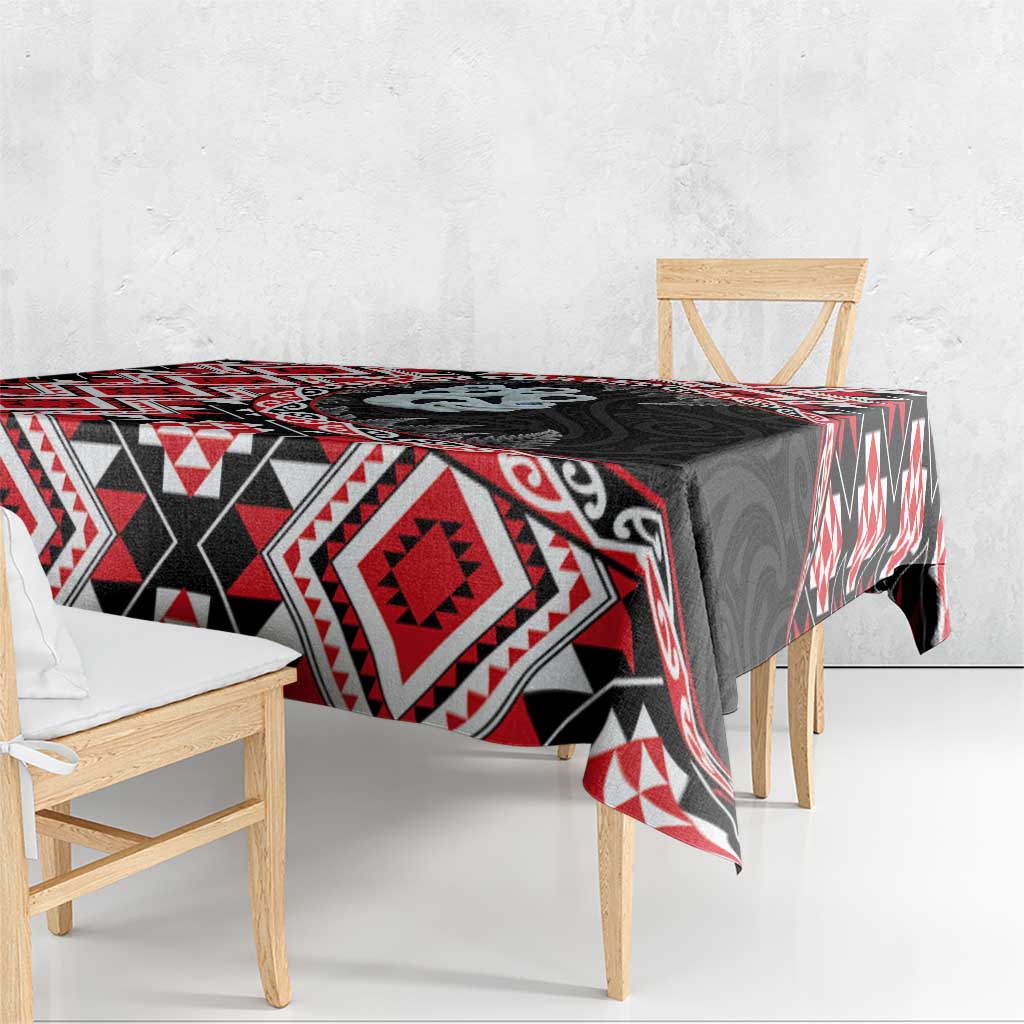 Red Taniko Motif Aotearoa Manaia and Silver Fern Tablecloth LT03 - Polynesian Pride