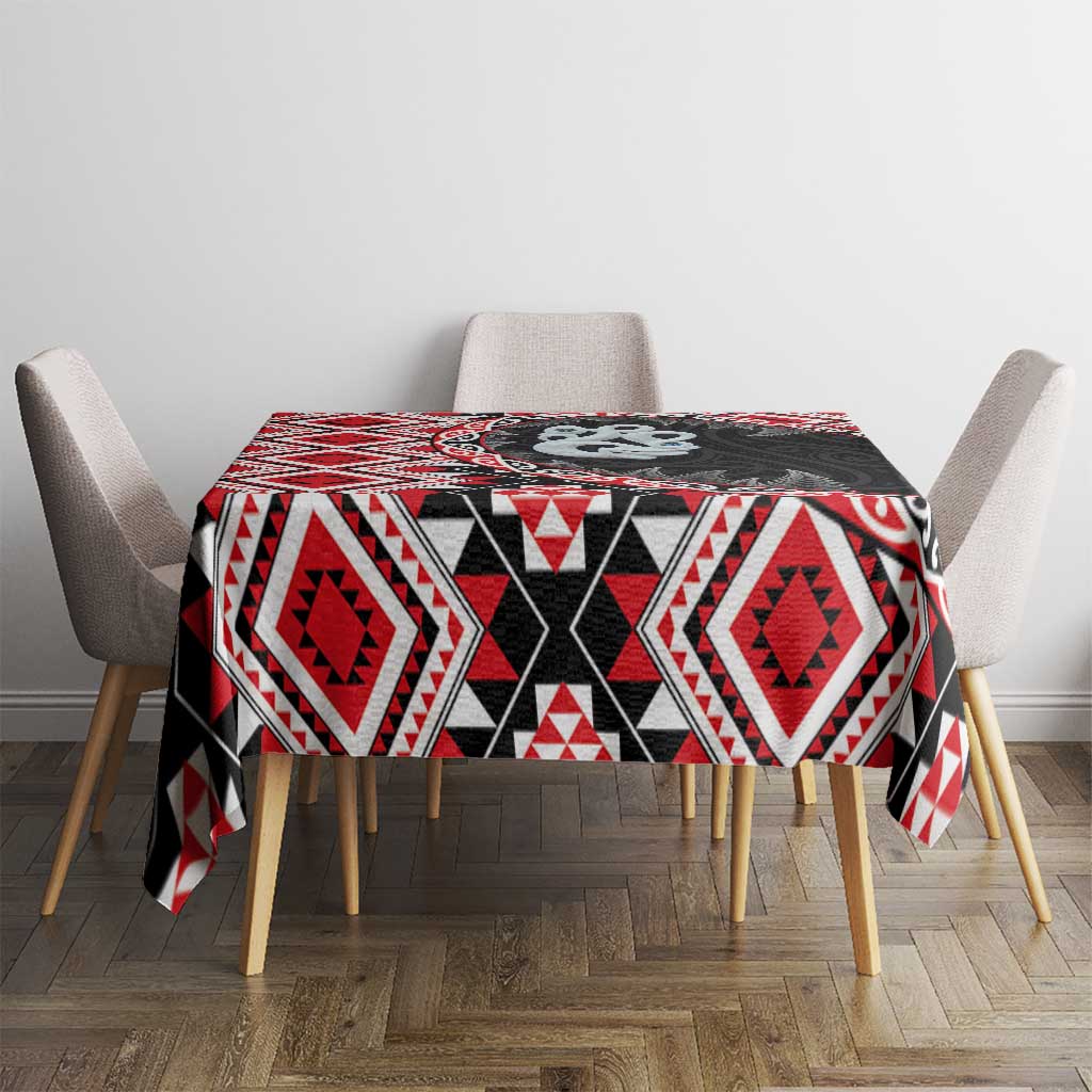 Red Taniko Motif Aotearoa Manaia and Silver Fern Tablecloth LT03 - Polynesian Pride