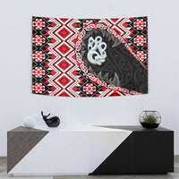Red Taniko Motif Aotearoa Manaia and Silver Fern Tapestry LT03 - Polynesian Pride