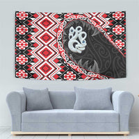 Red Taniko Motif Aotearoa Manaia and Silver Fern Tapestry LT03 - Polynesian Pride