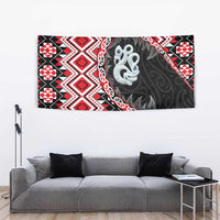 Red Taniko Motif Aotearoa Manaia and Silver Fern Tapestry LT03 - Polynesian Pride