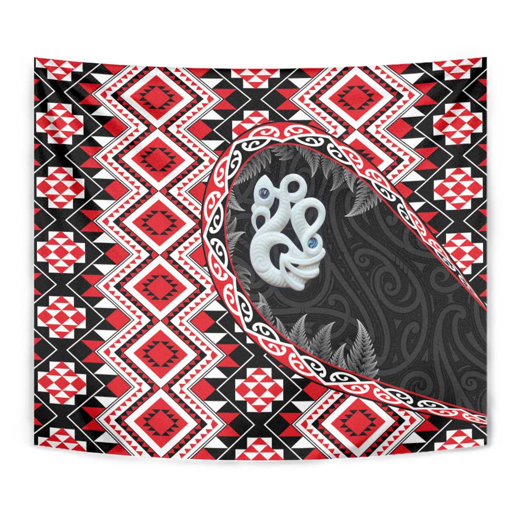 Red Taniko Motif Aotearoa Manaia and Silver Fern Tapestry LT03 - Polynesian Pride