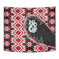 Red Taniko Motif Aotearoa Manaia and Silver Fern Tapestry LT03 - Polynesian Pride