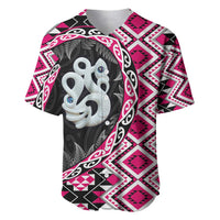 Pink Taniko Motif Aotearoa Manaia and Silver Fern Baseball Jersey LT03 Pink - Polynesian Pride