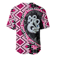 Pink Taniko Motif Aotearoa Manaia and Silver Fern Baseball Jersey LT03 - Polynesian Pride