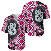 Pink Taniko Motif Aotearoa Manaia and Silver Fern Baseball Jersey LT03 - Polynesian Pride