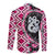 Pink Taniko Motif Aotearoa Manaia and Silver Fern Family Matching Long Sleeve Bodycon Dress and Hawaiian Shirt