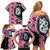 Pink Taniko Motif Aotearoa Manaia and Silver Fern Family Matching Off Shoulder Short Dress and Hawaiian Shirt