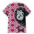 Pink Taniko Motif Aotearoa Manaia and Silver Fern Family Matching Off Shoulder Short Dress and Hawaiian Shirt