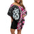 Pink Taniko Motif Aotearoa Manaia and Silver Fern Family Matching Off Shoulder Short Dress and Hawaiian Shirt