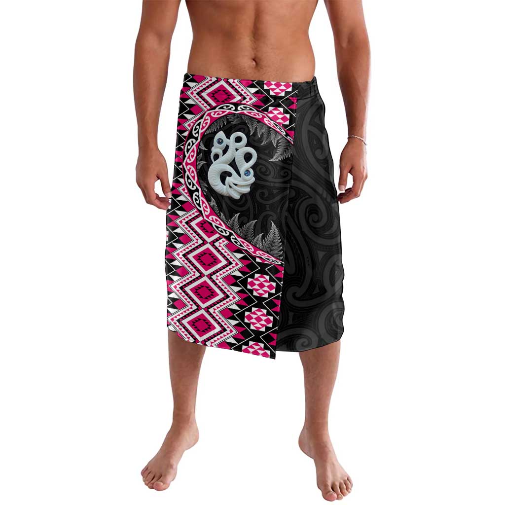 Pink Taniko Motif Aotearoa Manaia and Silver Fern Lavalava LT03 Pink - Polynesian Pride