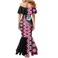 Pink Taniko Motif Aotearoa Manaia and Silver Fern Mermaid Dress LT03 - Polynesian Pride