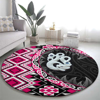 Pink Taniko Motif Aotearoa Manaia and Silver Fern Round Carpet LT03 - Polynesian Pride