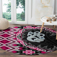 Pink Taniko Motif Aotearoa Manaia and Silver Fern Round Carpet LT03 - Polynesian Pride