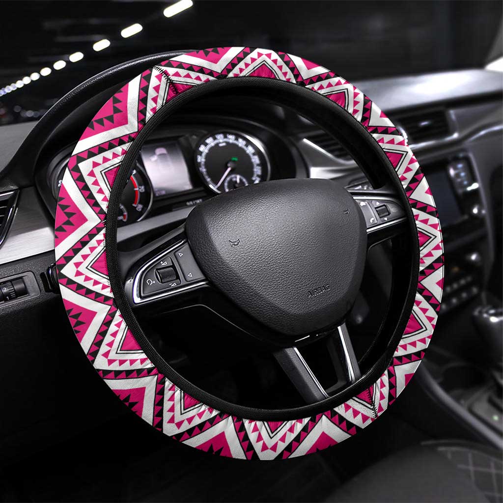 Pink Taniko Motif Aotearoa Manaia and Silver Fern Steering Wheel Cover