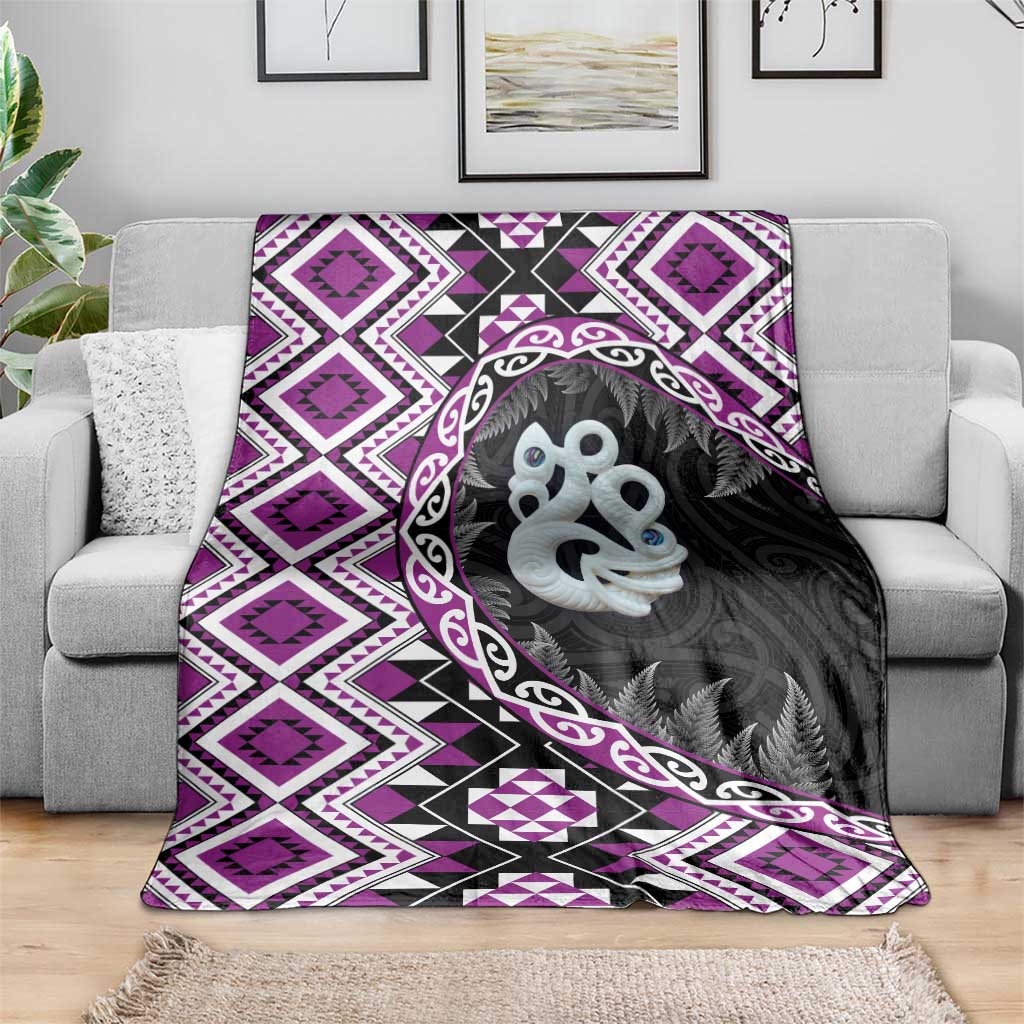 Purple Taniko Motif Aotearoa Manaia and Silver Fern Blanket LT03 - Polynesian Pride