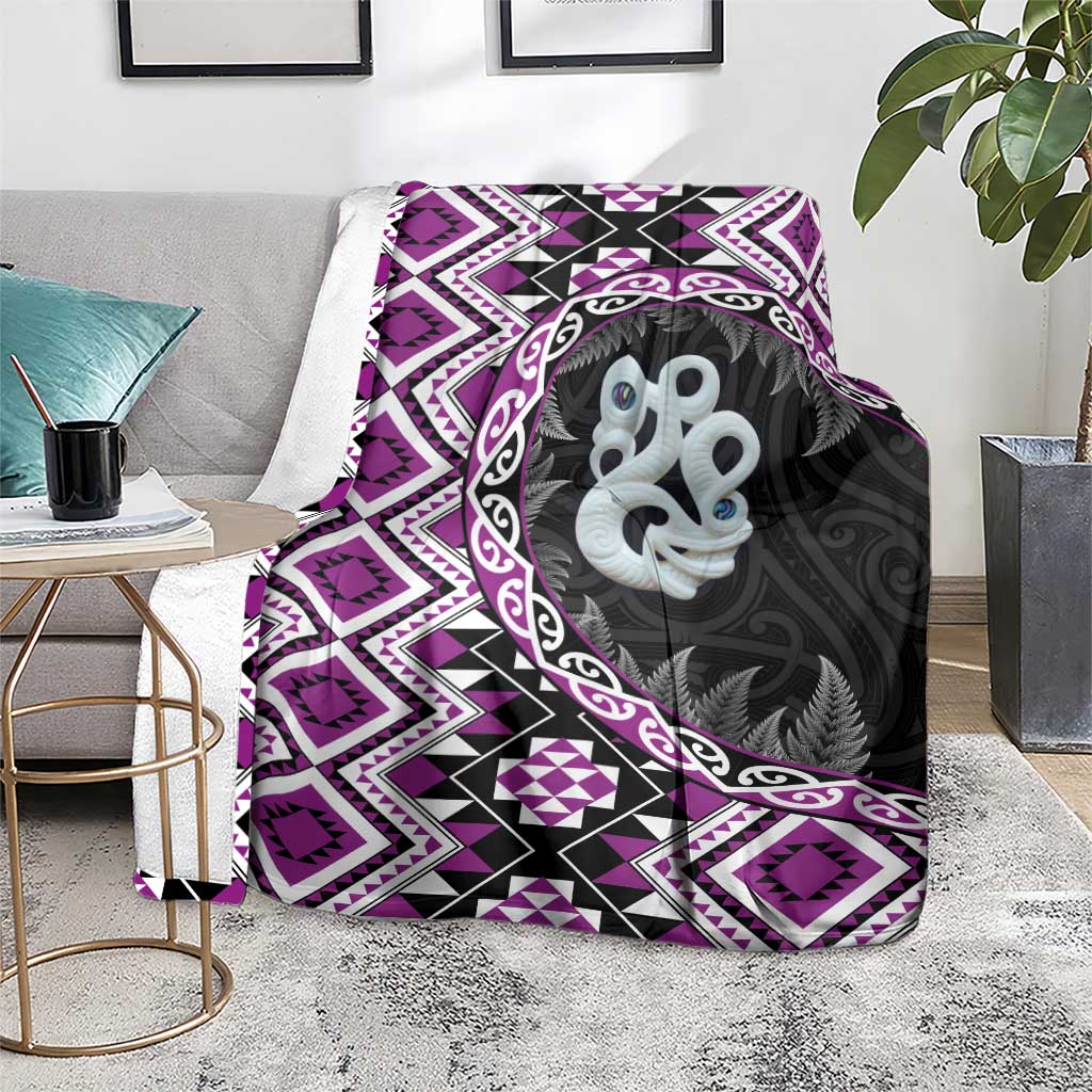 Purple Taniko Motif Aotearoa Manaia and Silver Fern Blanket LT03 - Polynesian Pride