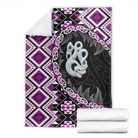 Purple Taniko Motif Aotearoa Manaia and Silver Fern Blanket LT03 - Polynesian Pride