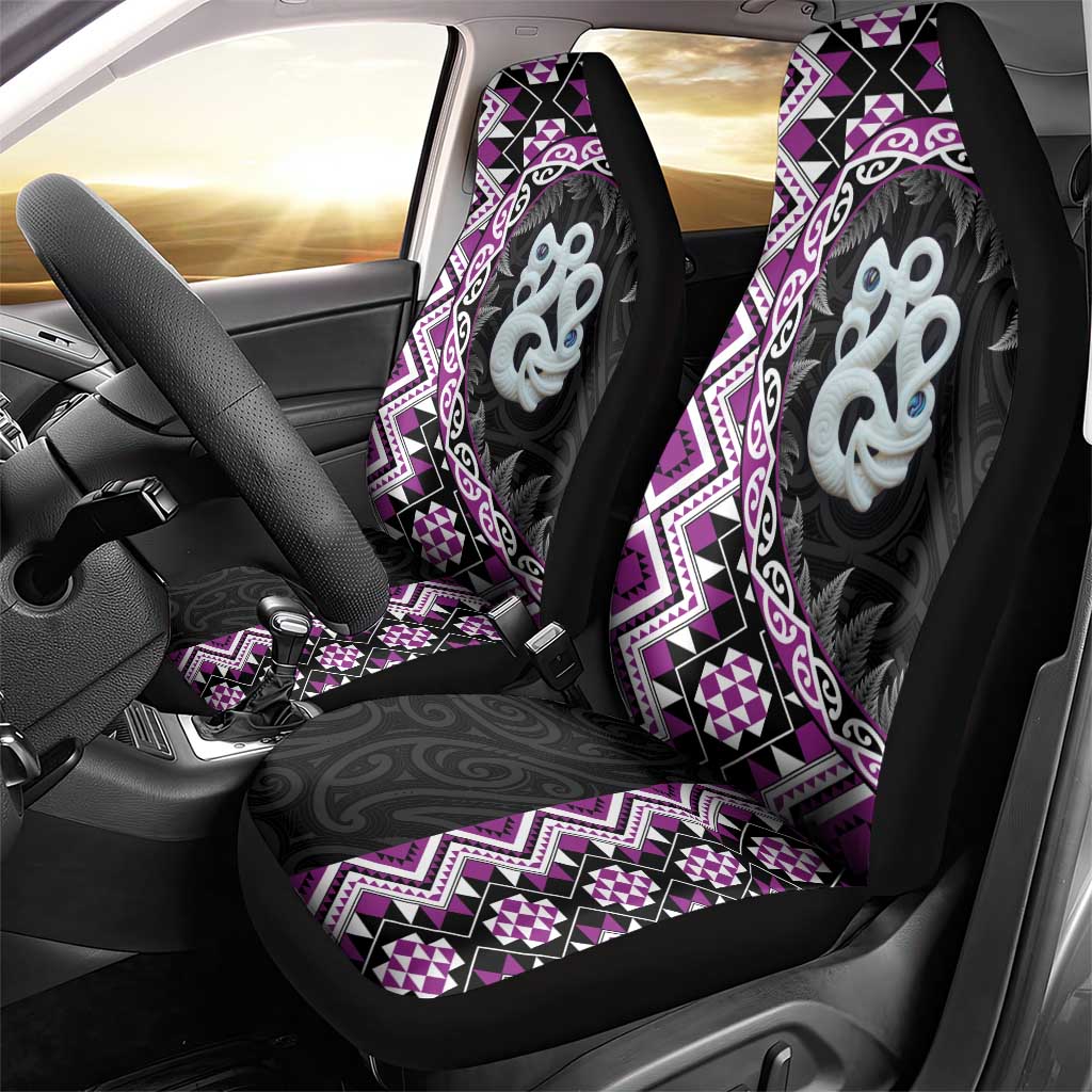 Purple Taniko Motif Aotearoa Manaia and Silver Fern Car Seat Cover LT03 - Polynesian Pride