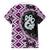 Purple Taniko Motif Aotearoa Manaia and Silver Fern Family Matching Long Sleeve Bodycon Dress and Hawaiian Shirt