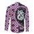 Purple Taniko Motif Aotearoa Manaia and Silver Fern Family Matching Long Sleeve Bodycon Dress and Hawaiian Shirt