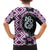 Purple Taniko Motif Aotearoa Manaia and Silver Fern Family Matching Off Shoulder Short Dress and Hawaiian Shirt