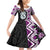 Purple Taniko Motif Aotearoa Manaia and Silver Fern Family Matching Off Shoulder Short Dress and Hawaiian Shirt