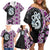 Purple Taniko Motif Aotearoa Manaia and Silver Fern Family Matching Off Shoulder Short Dress and Hawaiian Shirt