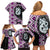 Purple Taniko Motif Aotearoa Manaia and Silver Fern Family Matching Off Shoulder Short Dress and Hawaiian Shirt