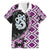 Purple Taniko Motif Aotearoa Manaia and Silver Fern Family Matching Off Shoulder Short Dress and Hawaiian Shirt