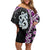 Purple Taniko Motif Aotearoa Manaia and Silver Fern Family Matching Off Shoulder Short Dress and Hawaiian Shirt