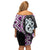 Purple Taniko Motif Aotearoa Manaia and Silver Fern Family Matching Off Shoulder Short Dress and Hawaiian Shirt