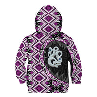 Purple Taniko Motif Aotearoa Manaia and Silver Fern Kid Hoodie LT03 - Polynesian Pride