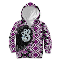 Purple Taniko Motif Aotearoa Manaia and Silver Fern Kid Hoodie LT03 Zip Hoodie Purple - Polynesian Pride