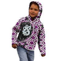 Purple Taniko Motif Aotearoa Manaia and Silver Fern Kid Hoodie LT03 - Polynesian Pride