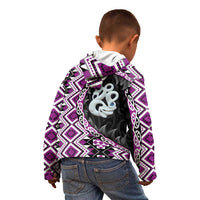 Purple Taniko Motif Aotearoa Manaia and Silver Fern Kid Hoodie LT03 - Polynesian Pride